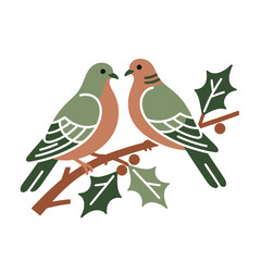 Obraz premium Charming pair of doves perched on a festive holly branch, evoking feelings of peace, love, and the holiday spirit