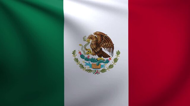 Realistic 3D animation of the Mexico national flag waving in the wind, showcasing the green, white, and red tricolor with national emblem symbolizing heritage and pride.