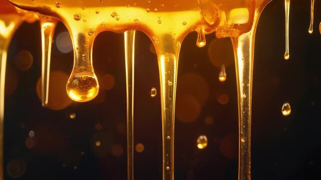 Golden Honey Dripping from Fresh Honeycomb with Warm Lighting Effects