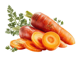 Fresh carrots and herbs market stall food bright colors isolated on transparent background