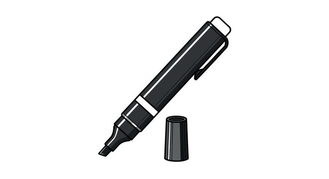 A black marker pen with its cap removed, ready for use, isolated on a white background.