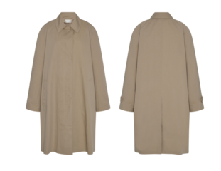 Elegant trench coat winter jacket, front and back view, blazer jacket mockup, transparent background, clipping path