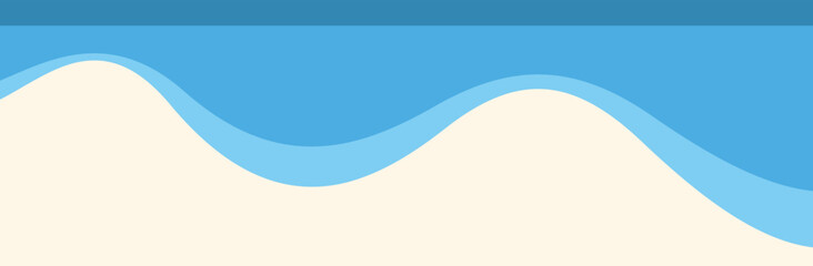 Simple vector illustration of blue ocean waves washing over a white sand beach, representing tranquility and relaxation