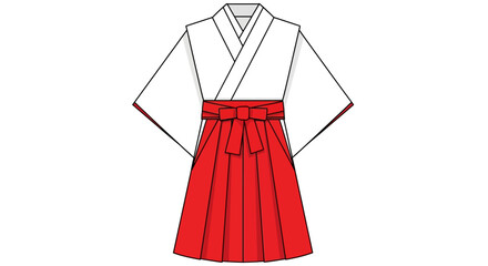 Flat Design Miko Costume Illustration Japanese Traditional Dress Clothing Outfit