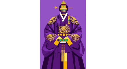 Geometric Stylized King in Royal Purple Costume Illustration Graphic