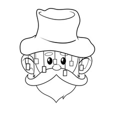 Man wearing Australian cork hat clip art black and white hand drawn 