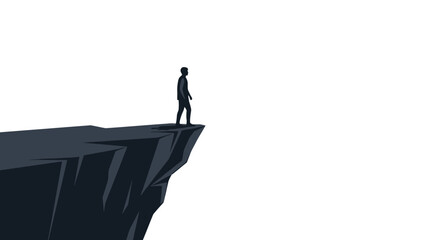 Minimalist Silhouette Man Standing on Edge of Cliff Scenery Illustration