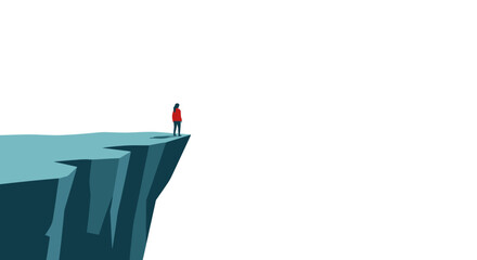 Minimalist Girl Standing Edge Cliff Overlooking the Distance Concept Illustration