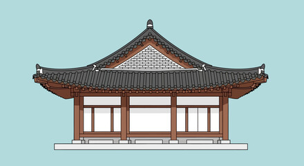Flat Design Elegant Korean Pavilion Building Landmark Illustration