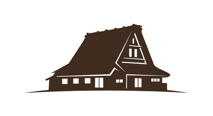 Minimalist Illustration of a Thatched Roof House with a Unique A Frame