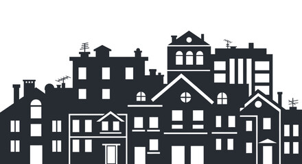 Minimalist Black and White Urban Cityscape Silhouette Building Town Illustration