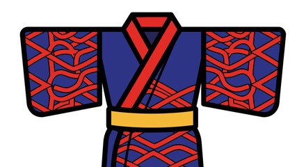 Flat Design Traditional Kimono with Geometric Red Pattern Asian Culture
