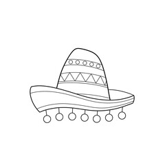 Mexican sombrero hat clip art hand drawn black and white