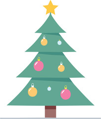 Obraz premium Illustration of a Christmas tree decorated with ornaments and topped with a star.