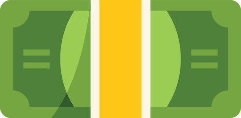 Wrapped stack of green cash money with yellow strap illustrating savings, finance, investment, payment and wealth