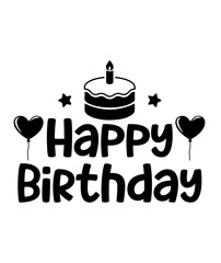 Happy Birthday typography design on plain white transparent isolated background for card, shirt, hoodie, sweatshirt, apparel, tag, mug, icon, poster or badge