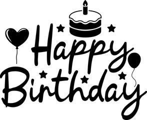 Happy Birthday typography design on plain white transparent isolated background for card, shirt, hoodie, sweatshirt, apparel, tag, mug, icon, poster or badge