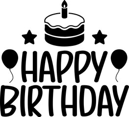 Happy Birthday typography design on plain white transparent isolated background for card, shirt, hoodie, sweatshirt, apparel, tag, mug, icon, poster or badge