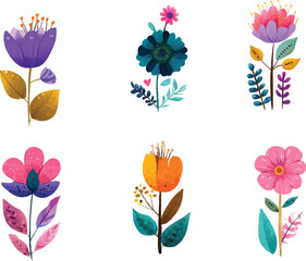 set of colorful flowers