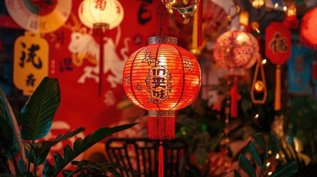Vibrant red chinese lanterns illuminate a festive celebration