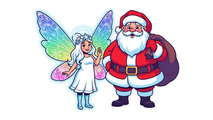 Santa and Fairy's Christmas Cheer: An illustration of Santa Claus and a fairy, united in festive joy. Their meeting exudes cheer and merriment, perfectly capturing the holiday spirit.