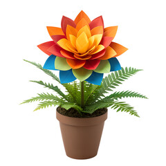 Colorful lotus flower in a pot isolated on transparent background