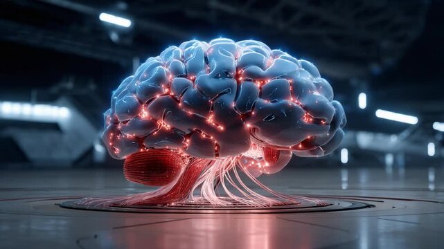 Brain with Glowing Neural Network: A captivating rendering of a brain illuminated by a radiant network of neural connections, conveying the marvels of cognition and neurological advancement.