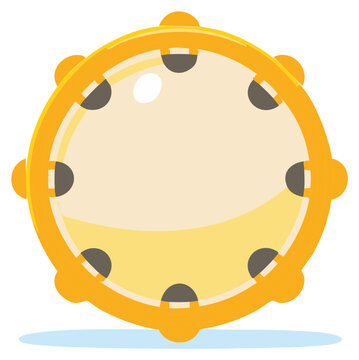 Simple yellow tambourine percussion instrument cartoon vector illustration.