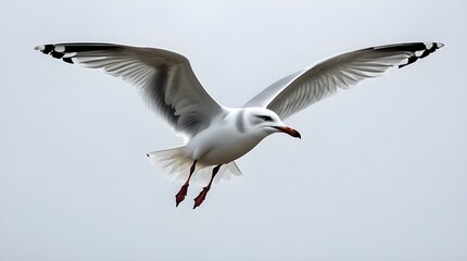 Obraz premium White background and a flying white seagull