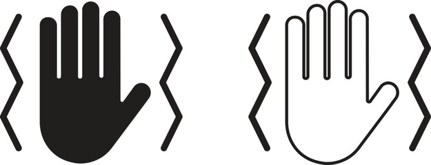 Fototapeta premium Hand with Vibration or Shake Icon Set - Earthquake and Smartphone Alert Symbol Vector