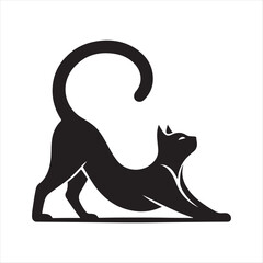 Cat stretching vector silhouette outline logo design concept illustration