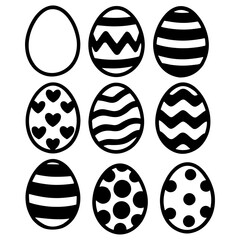 Collection of hand drawn easter eggs with various patterns
