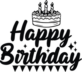 Happy Birthday typography design on plain white transparent isolated background for card, shirt, hoodie, sweatshirt, apparel, tag, mug, icon, poster or badge