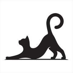 Cat stretching vector silhouette outline logo design concept illustration
