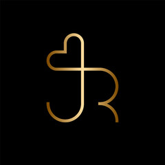 Letter JR with heart love minimalist logo design