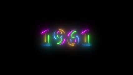 Neon text calendar 1961 animation, glowing neon icon blue and orange colors 4K video. Neon light countdown 1961 Sal number icon background 4K animation.