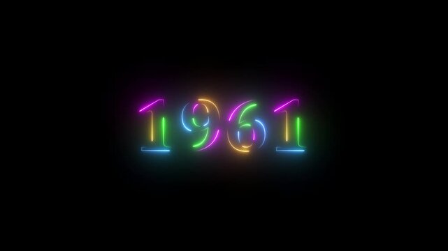 Neon text calendar 1961 animation, glowing neon icon blue and orange colors 4K video. Neon light countdown 1961 Sal number icon background 4K animation.