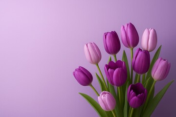 Fototapeta premium Mixed purple and pink tulips bouquet gradient background
