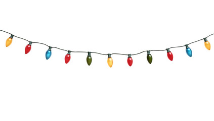 Colorful Christmas string rope lights bulbs decoration isolated on transparent background