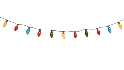 Colorful Christmas string rope lights bulbs decoration isolated on transparent background