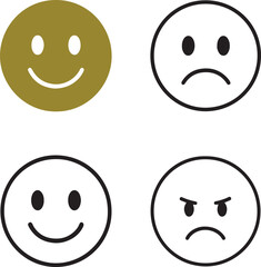 Fototapeta premium Isolated emotion icon set, mood face feeling expression symbols vector, editable four style minimal line outline filled design, emotional, facial, user interface icons for buyers