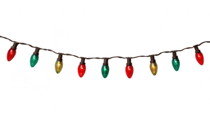 Colorful Christmas string rope lights bulbs decoration isolated on transparent background