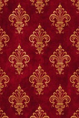 Elegant gold fleur de lis pattern on rich textured red background, evoking luxury and regal sophistication for premium designs.