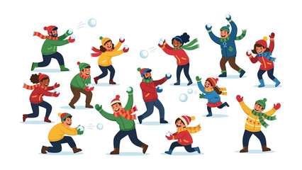 Snowball Fight Fun: A delightful depiction of a lively snowball fight unfolds, filled with the sheer glee and boisterous energy of individuals engaged in a playful winter battle.