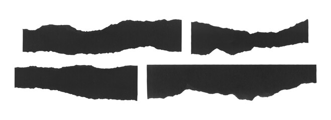 Black ripped paper tape strips set with jagged torn edges PNG
