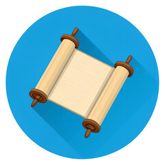 Ancient scroll unfurled and unrolled on a blue circle isolated on transparent background