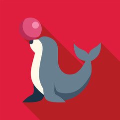 Circus seal balancing a ball on its nose, performing a trick during a show