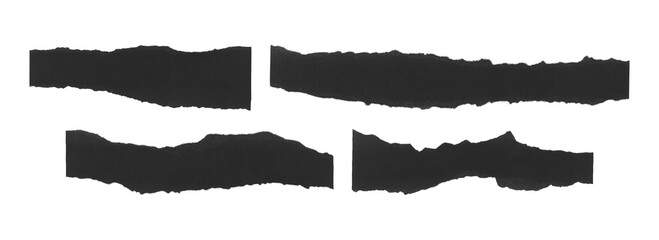 Rough ripped black paper banners with textured handmade edge
