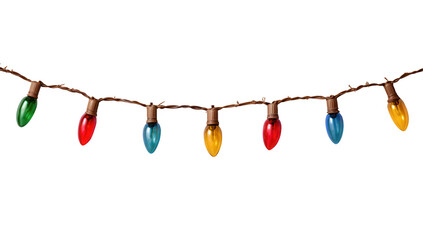 Colorful Christmas string rope lights bulbs decoration isolated on transparent background