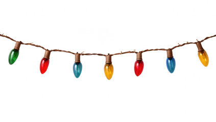 Colorful Christmas string rope lights bulbs decoration isolated on transparent background